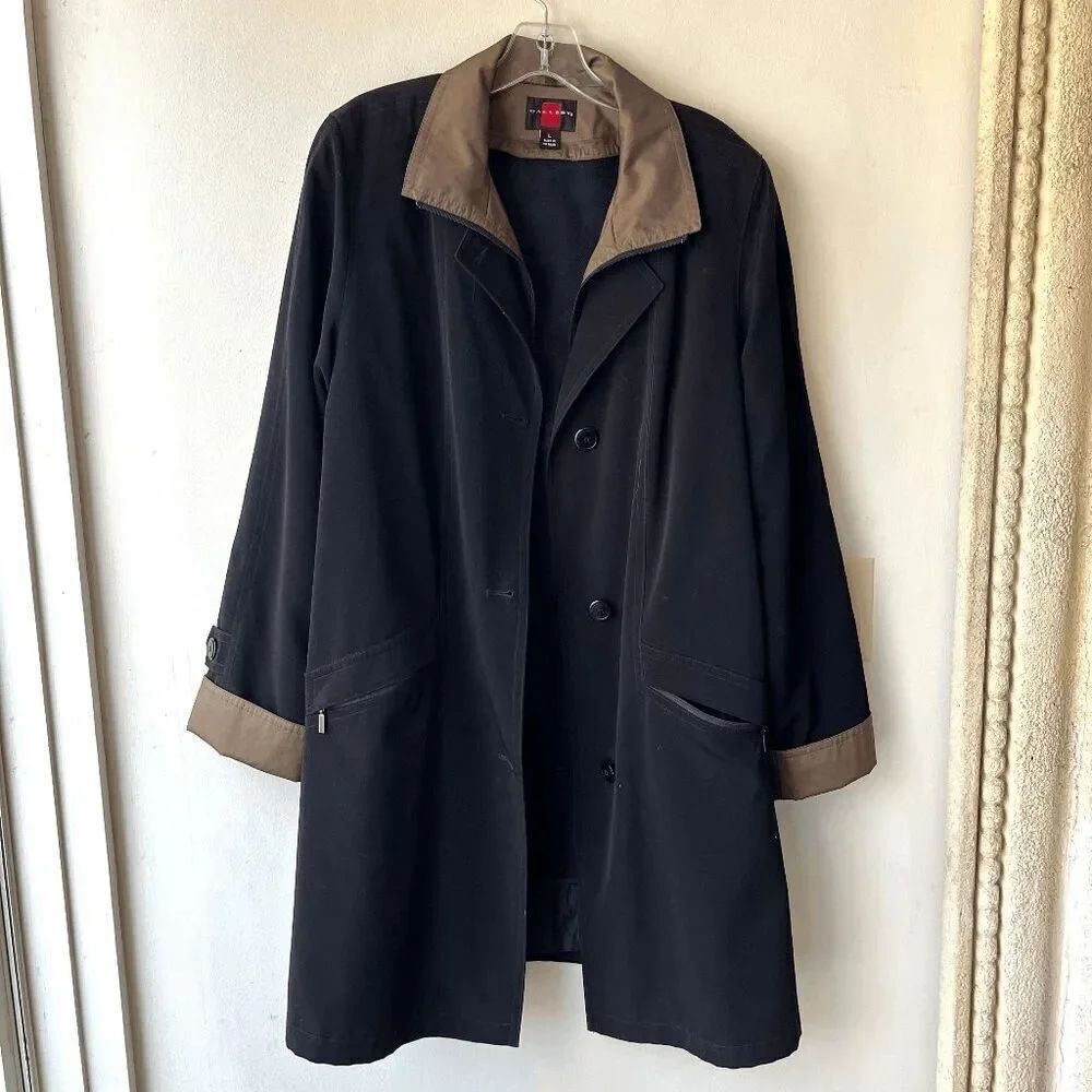 VTG 90s Gallery Black & Gold-Brown Contrast Trench Coat SZ L Minimalist / Capsul